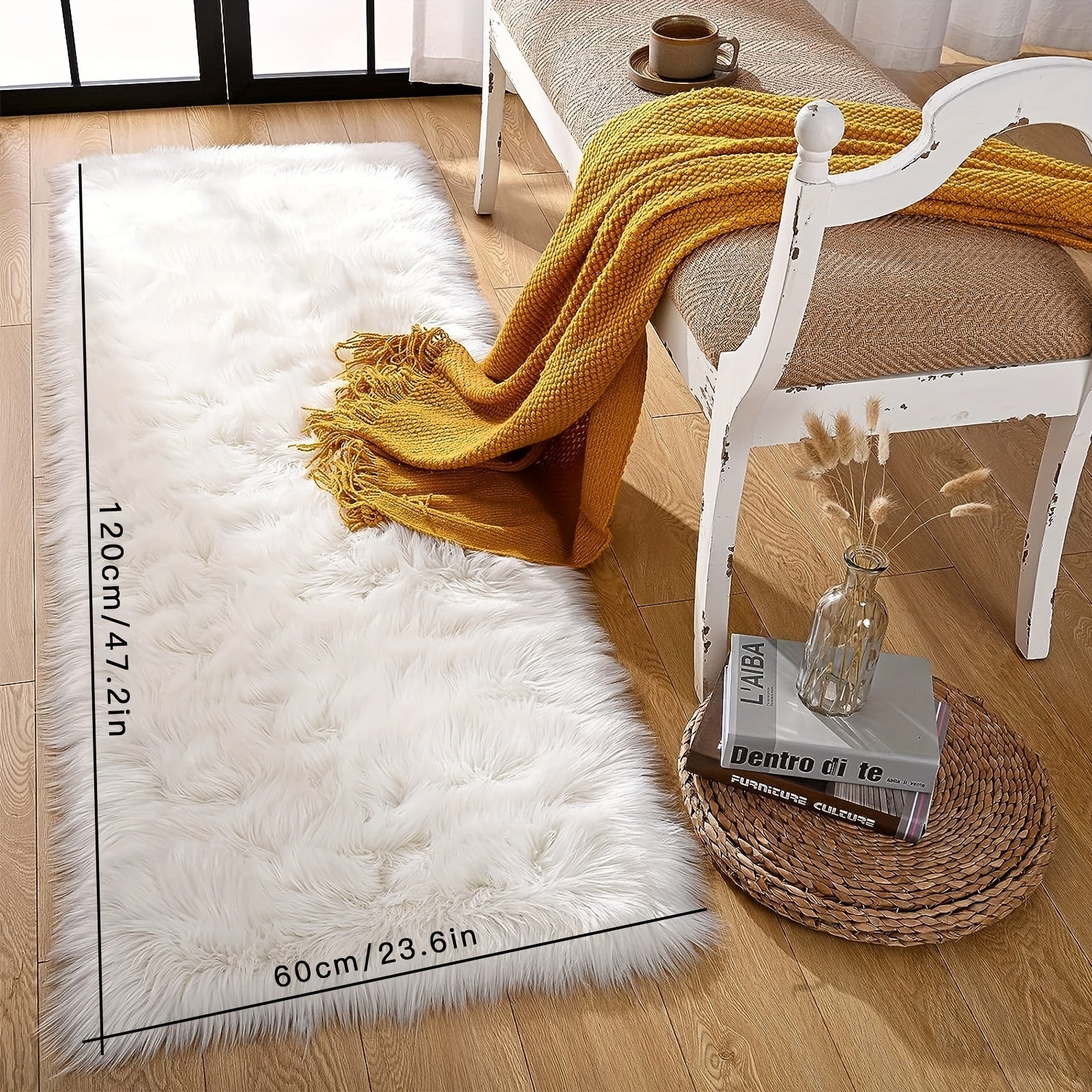 1 unidad de Alfombra de Pelo Sintético Cremoso-Blanco de Lujo - Material de Espuma Suave y Grueso, No se Despide y Duradero para el Salón, el Dormitorio y Más.
