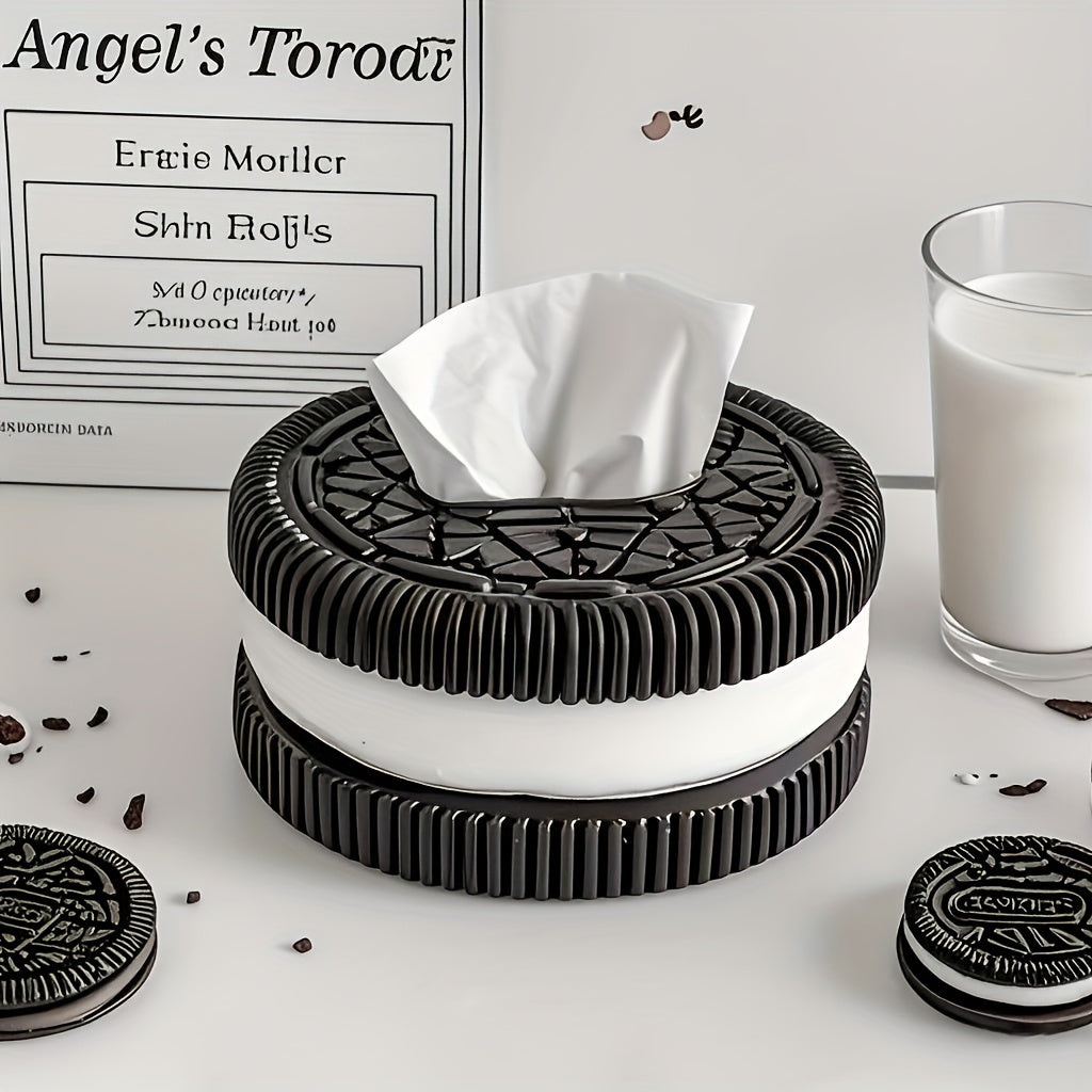 1pc Soporte Creativo para Caja de Pañuelos en Blanco y Negro - Diseño Redondo de Resina, Acabado Pulido, Regalo Divertido para Sala de Estar, Dormitorio o Decoración de Baño, Organizador de Baño | Cubierta Decorativa para Pañuelos | Decoración Duradera