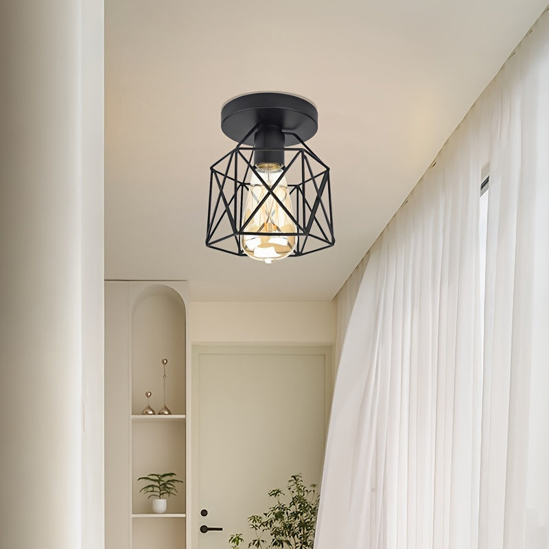 1pc Lámpara de Techo Moderna Minimalista Nórdica, Base E27, Diseño Geométrico de Metal Negro - Ideal para Cocina, Pasillo, Balcón (Bombilla No Incluida), Decoración Moderna para el Hogar