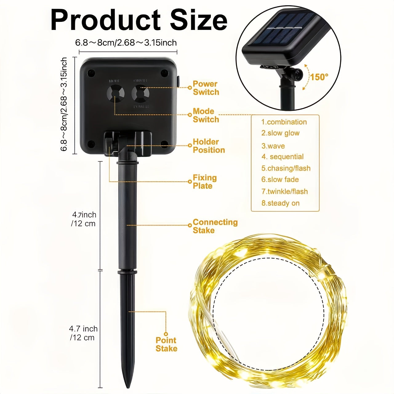 1 unidad de luces LED con energía solar tipo fuegos artificiales - Luces decorativas multicolor vibrantes para interiores/exteriores, fiestas de Navidad, Halloween, jardín y eventos festivos, iluminación festiva, plástico duradero, control con botón