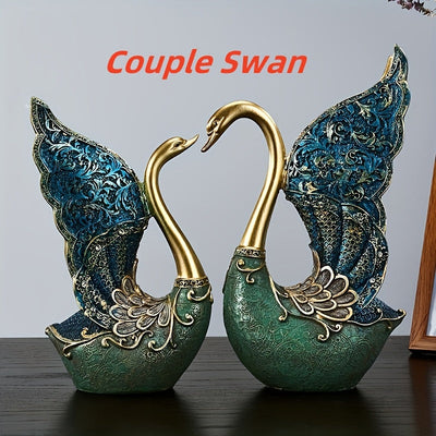 Par de Adornos de Resina de Cisnes para Sala de Estar, Mueble de TV, Mueble de Vinos, Decoración de Oficina, Artesanías Pintadas a Mano, Regalo de Cumpleaños, San Valentín, Boda