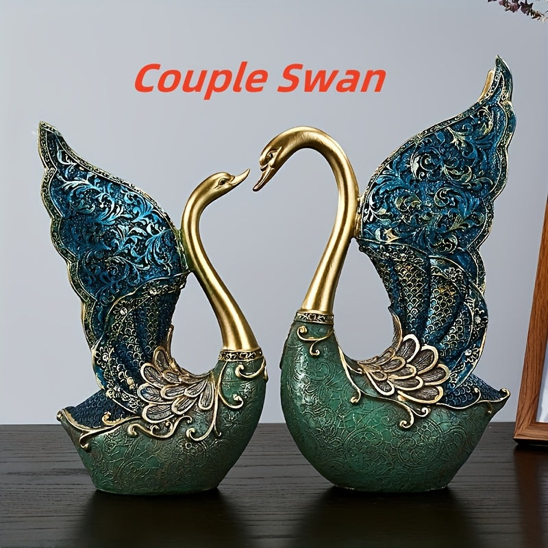 Par de Adornos de Resina de Cisnes para Sala de Estar, Mueble de TV, Mueble de Vinos, Decoración de Oficina, Artesanías Pintadas a Mano, Regalo de Cumpleaños, San Valentín, Boda
