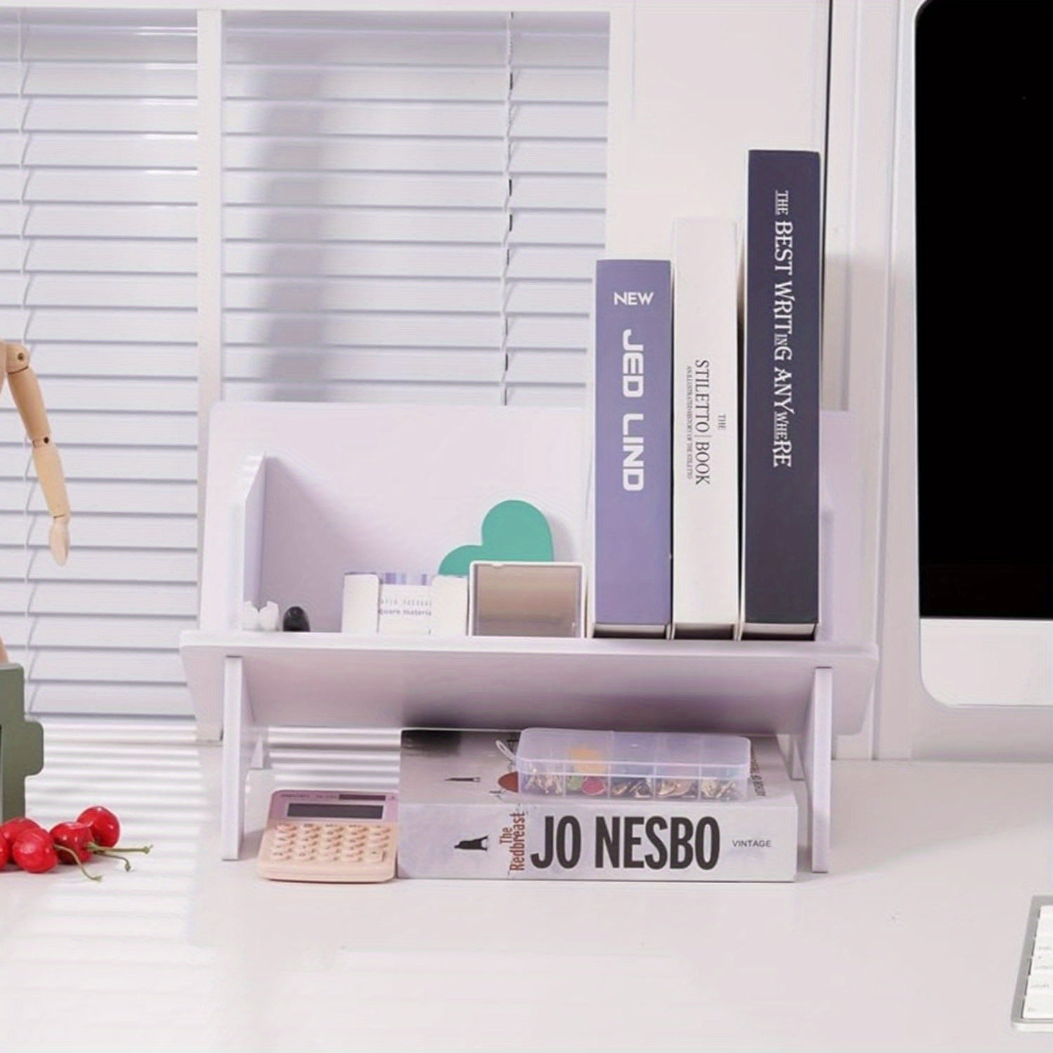 1pc Organizador de escritorio compacto - Estantería versátil para escritorio y mini estantería para libros y revistas con estante colgante, ideal para almacenamiento en la oficina y el hogar, estanterías de utilidad