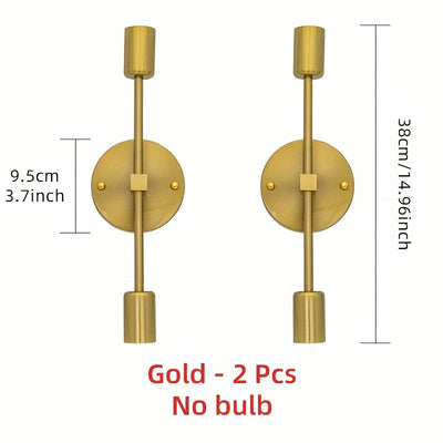 2 piezas, luz de pared clásica de doble cabeza, dorado mate, material de hierro, instalación horizontal/vertical, adecuada para baño, tocador, cabecera de cama, cocina, sala de estar, balcón, espacio interior, base E27, bombilla no incluida.