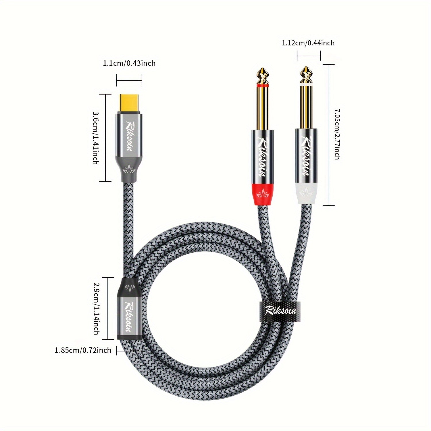 RIKSOIN Cable USB tipo C a doble audio de 6.35 mm, cable divisor estéreo Y de 1/4 pulgada, conector ATX de 4 pines, macho a macho, compatible con teléfonos, tabletas, computadoras portátiles, amplificadores, mezcladores, para equipos de sonido e iluminac