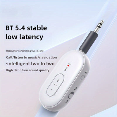 Adaptador de transmisión de audio inalámbrico 5.4 con enchufe auxiliar de 3,5 mm, carga USB, batería de polímero de litio para viajes, gimnasio, tableta, TV - Blanco, portátil, recargable