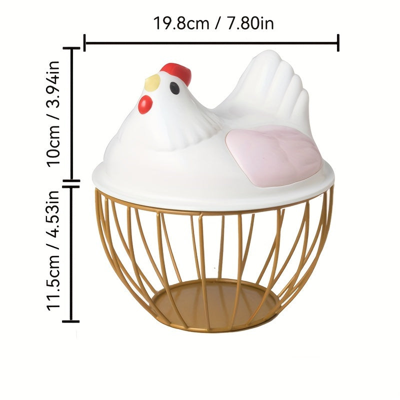 Portador de huevos de cerámica moderna en forma de pollo con acordes coloridos - Elegante cesta de almacenamiento de cocina para huevos y artículos pequeños, material plástico, perfecto para decoración del hogar, portador de huevos para refrigerador.
