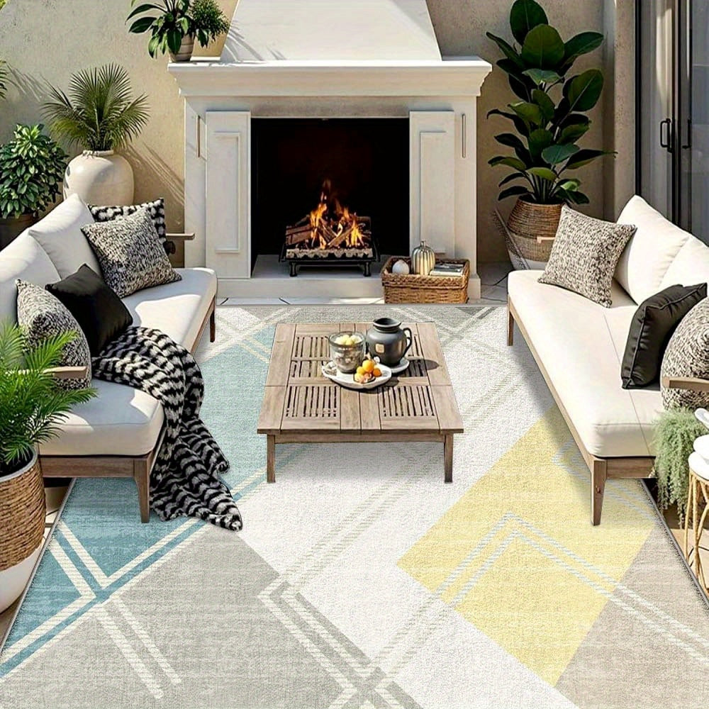 Alfombra de Terciopelo/852gsm Lavable a Máquina, Diseño Geométrico Minimalista Ultra Suave y Grueso para Exteriores en Varios Tamaños - Viaje Francés de Lujo Ligero, Degradado Cremoso con Base Antideslizante para Camping y Decoración de Comedor