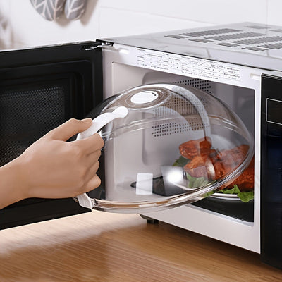 1 pieza de cubierta de comida transparente que evita salpicaduras, diseñada para uso en hornos microondas para calentar alimentos, con una ventilación de vapor. Esta cubierta de bandeja es fácil de manejar y es compatible con hornos microondas y utensili