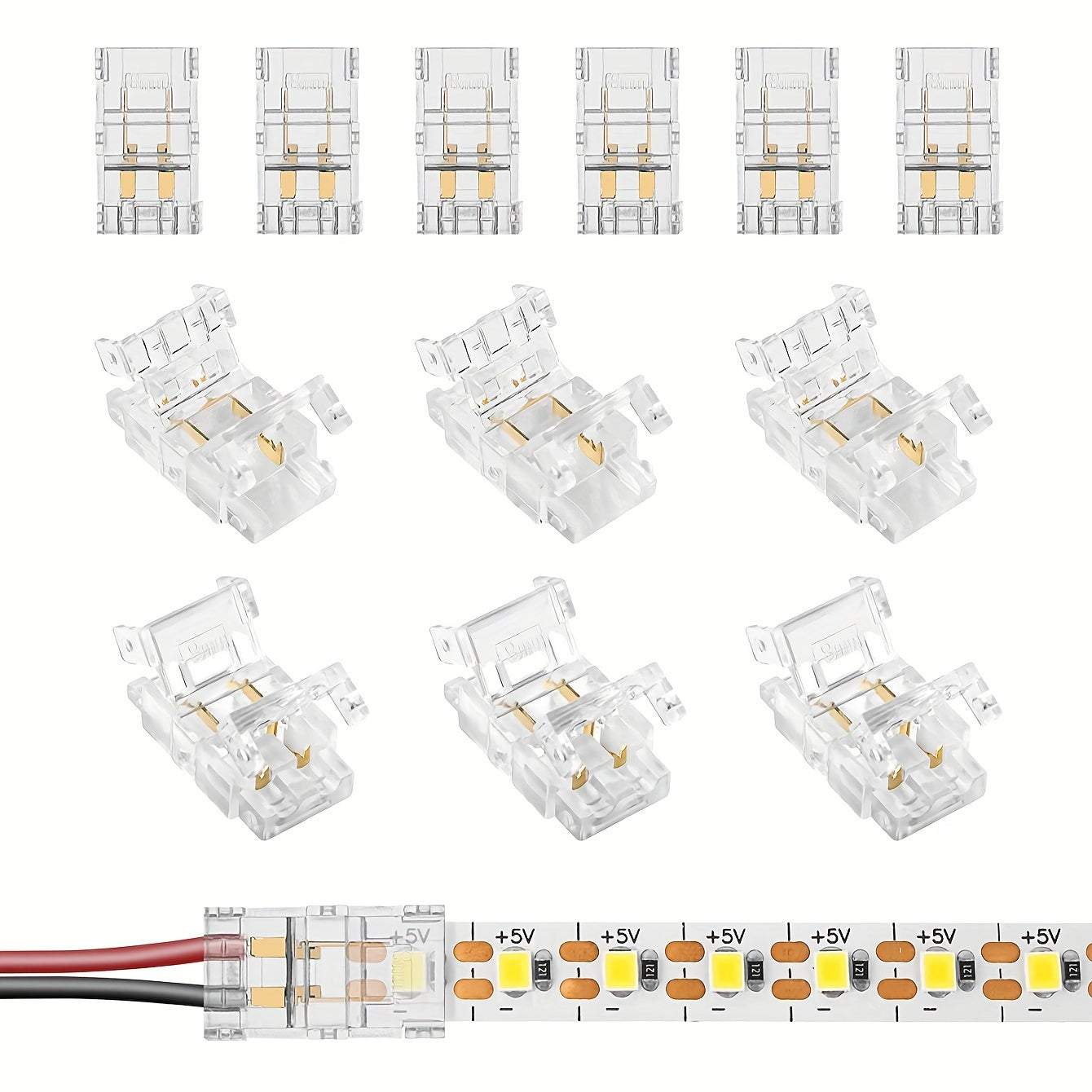 12 piezas de conectores de tira LED sin soldadura de 2 pines de 8 mm - Conexión rápida, inalámbrica, plástico, ideal para tiras LED de un solo color, accesorios para tiras LED | Conexión sin soldadura | Conectores de plástico, accesorios LED