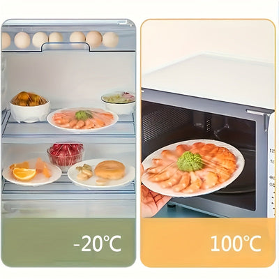 300-Pack de envoltura de alimentos transparente y elástica, película de plástico multiusos para cocina con cuchilla dentada, cubiertas de plato sin olor para el hogar, restaurante, picnic - a prueba de polvo, se adapta a todos los tamaños de plato, sin r