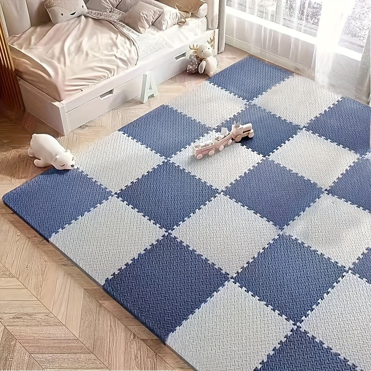 30 piezas de alfombrilla de espuma con diseño de patchwork de patrón cruzado, material, diseño monocromo, adecuado para salas de juego, yoga y temas de vacaciones - gris, amarillo, azul, beige, rosa.