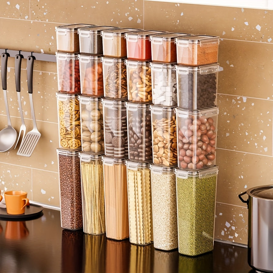 Juego de 16 piezas de recipientes para almacenar alimentos, con 8 frascos y 8 tapas, hecho de plástico libre de BPA, ideal para organizar la despensa, apilables y reutilizables