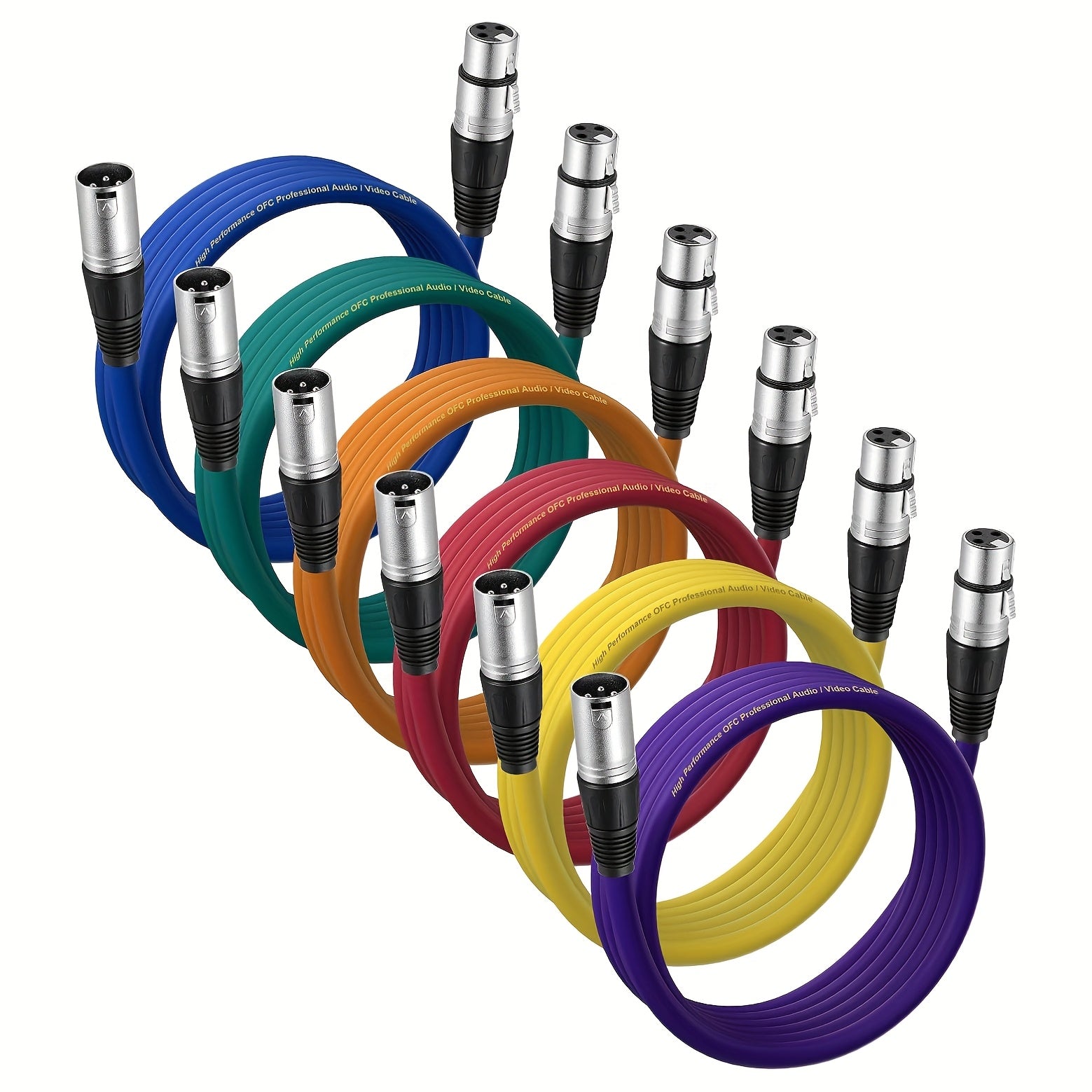 Cables XLR, Cable de Micrófono con Parche de Color en PVC para Macho a Hembra XLR, Cables Balizados de 3 Pines DMX para Mezclador de Audio y Sistema de Altavoces (PVC, paquetes de 6 colores)