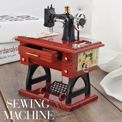 Máquina de coser de madera vintage Caja de música - Regalo artístico para entusiastas de la costura