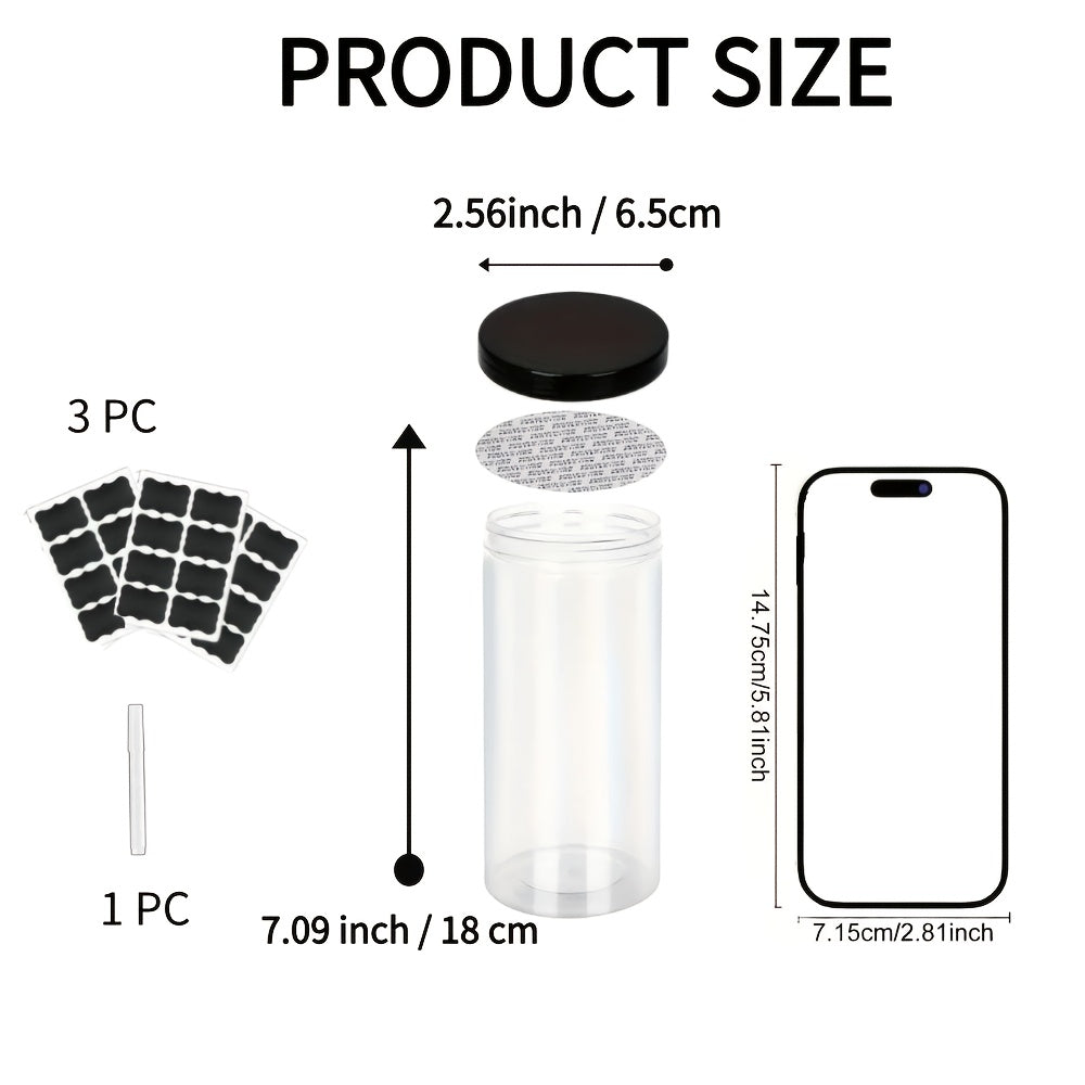 10pcs Tarros de Plástico Transparentes Redondos de 17oz (65*180mm) para Almacenamiento, Frutas Secas, Miel y Cereales con Sello Hermético