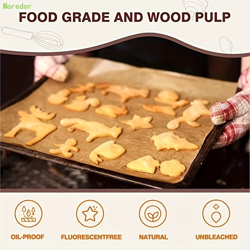 1 Rollo de Papel para Hornear MOREDOR Sin Blanquear - No Tóxico, para Horno, Freidora de Aire, Parrilla, Vapor, Pizza, Repostería - Hojas Beige (30.48 cm de Largo) - Esenciales de Cocina para Hogares y Profesionalistas, Envoltura Versátil, Textura Suave,