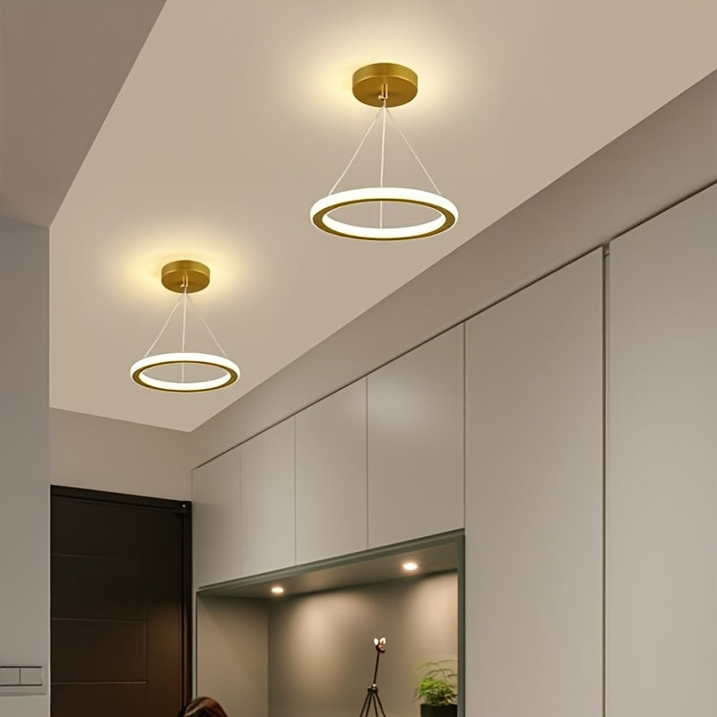 Linterna Colgante LED Ajustable Moderna - 3000K-6000K, Acabado Dorado Elegante en Metal, Diseño Estilizado para Pasillos, Dormitorios y Más | Brillo Metálico Suave | Accesorio Decorativo de Lujo Ligero con Herrajes Incluidos, Decoración Luminosa