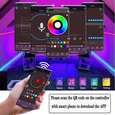 Decoración inteligente de habitaciones con luz LED sincronizada con música, tira de luces RGB fácil de instalar, temporizador y ritmo sincronizado, para dormitorio, sala de estar, hogar, Halloween y decoración de bodas
