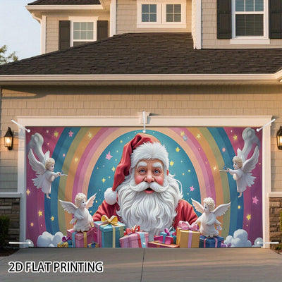 Bandera de puerta 2D, 1 unidad, decoración navideña de arcoíris psicodélico de Papá Noel, poliéster, ideal para decoración navideña, fiesta hawaiana, decoración de bodas, fondo de bandera de decoración de habitaciones, decoración de jardín al aire libre.