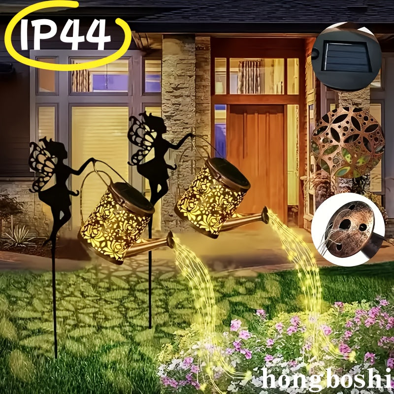 Paquete de 1 Regadera Metálica con Energía Solar, Luces Decorativas para Jardín Estilo Vintage con Clasificación de Calidad IP44, Faroles Solares para Césped y Patio al Aire Libre, Diseño Encantador Cortado para Ambiente Nocturno, Luces Solares para Jard