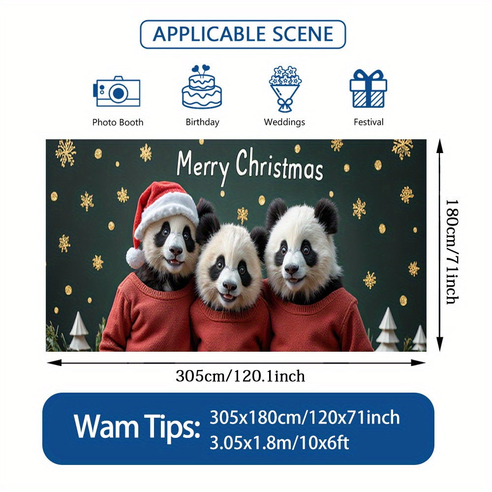 Lámpara de puerta 2D, 1 pieza, festiva, con panda y oso navideño - Poliéster, sombreros de Santa, copos de nieve y estrellas doradas, diseño ideal para decoraciones navideñas, fiestas hawaianas y de Halloween, uso interior/exterior, decoraciones navideña