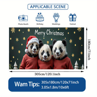 Lámpara de puerta 2D, 1 pieza, festiva, con panda y oso navideño - Poliéster, sombreros de Santa, copos de nieve y estrellas doradas, diseño ideal para decoraciones navideñas, fiestas hawaianas y de Halloween, uso interior/exterior, decoraciones navideña
