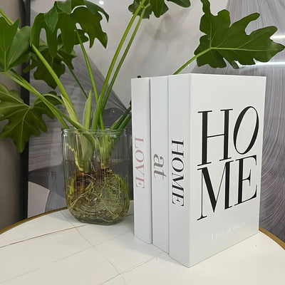 Juego de 3 Libros Decorativos - Estilo Contemporáneo de Libros Faux para Decoración del Hogar, Señales de Mesa de Papel con Texto en Inglés, Accesorios Decorativos Temáticos de Dirección para Exhibición en Estante - "Amor en Casa"