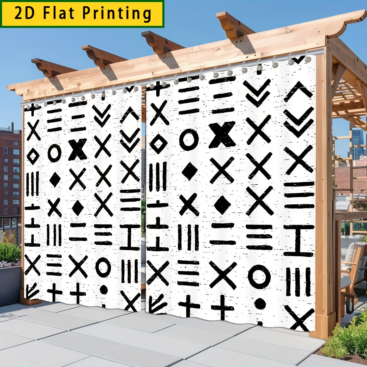 1/2 piezas Cortinas 2D Impresas para Exteriores - Lavables a Máquina, Incluye Ganchos, Perfectas para Patio, Pérgola o Decoración de Jardín, Sombra Todo el Año, Diseño Estilo Anime con Patrón Geométrico, Tela Duradera, Plano en 3D