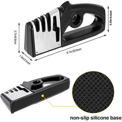 1 pieza de afilador de cuchillos portátil ZOKONI - Precisión de 4 grados, acero de tungsteno y diamante, afilado grueso, medio y fino, mango ergonómico negro para cuchillos de cocina, tijeras, herramientas de jardín - Afilador manual multifuncional, afil