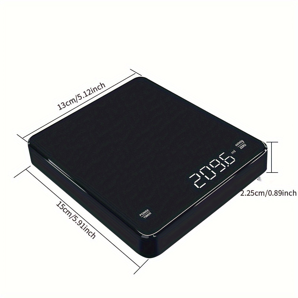 Báscula de Café con Botón Táctil de Alta Precisión - Recargable por USB, Precisión de 3kg/0.1g, Perfecta para Cocina y Baño