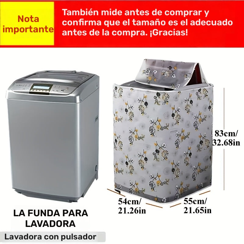 1pc Funda de lavadora hecha de material PE, impermeable, resistente a la intemperie y al polvo, adecuada para lavadoras de carga superior de 6-8 Kg con pulsador, con un diseño decorativo.