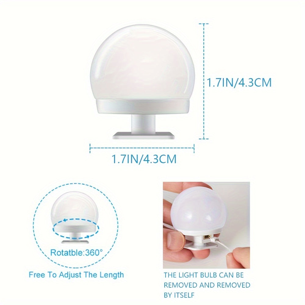 Espejo de tocador ajustable de 3 colores con alimentación USB, tira de LED con control de botón, ideal para estaciones de maquillaje, tocadores, iluminación de espejos de dormitorio y baño - No se requieren baterías