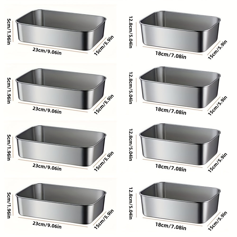 8 piezas de recipientes de almacenamiento de acero inoxidable grandes y medianos con tapa, contenedores cuadrados para alimentos, organizador de refrigerador, cajas de almacenamiento para exteriores, utensilios de cocina