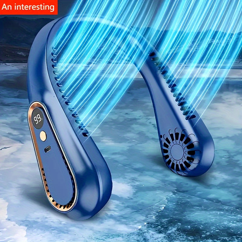 1 Pieza, Ventilador De Cuello Colgante Sin Aspas, Ventilador De Refrigeración Portátil Recargable Por USB Con 5 Velocidades De Viento Y Pantalla Digital, Tecnología Súper Y Diseño Sin Aspas Para Uso En Deportes Al Aire Libre