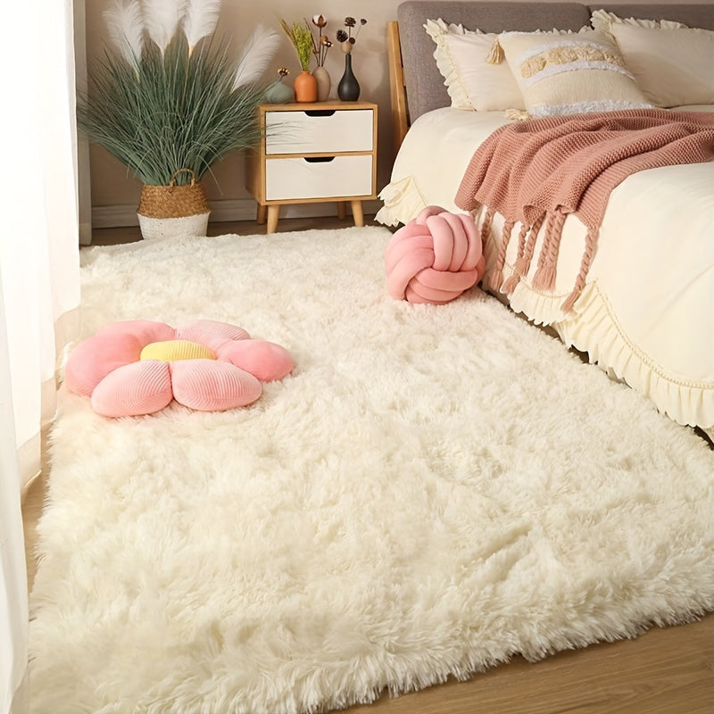 1pc, Alfombra de estilo Norbic esponjosa para salón, dormitorio, mesa de té o lado de la cama, alfombra de área esponjosa y peluda para diversas escenas, alfombra antideslizante reforzada, color blanco mezclado con crema amarilla clara, decoración para e