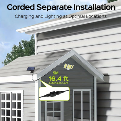 Luces Solares Exteriores de 280 LED con Sensor de Movimiento, Luces Solares IP44 con Control Remoto, 3 Modos, Reflectora Solar de 3 Cabezas para Patio, Garaje, Porche, Jardín