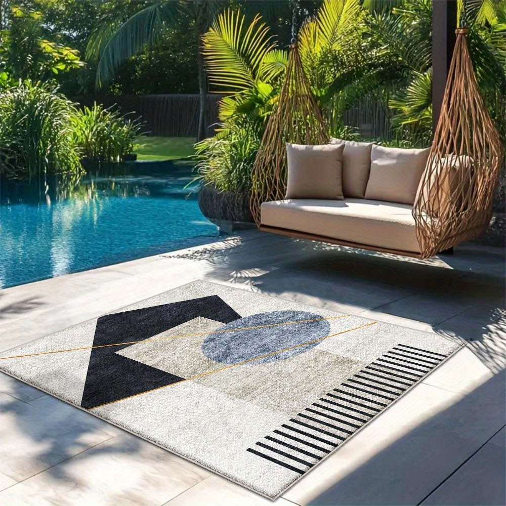 Alfombra de Terciopelo/853g/m² con Patrón Geométrico Abstracto para Jardín - Experiencia Lujosa de Camping, Suave y Antideslizante Lavable a Máquina, Diseño Moderno Grande para Uso Exterior