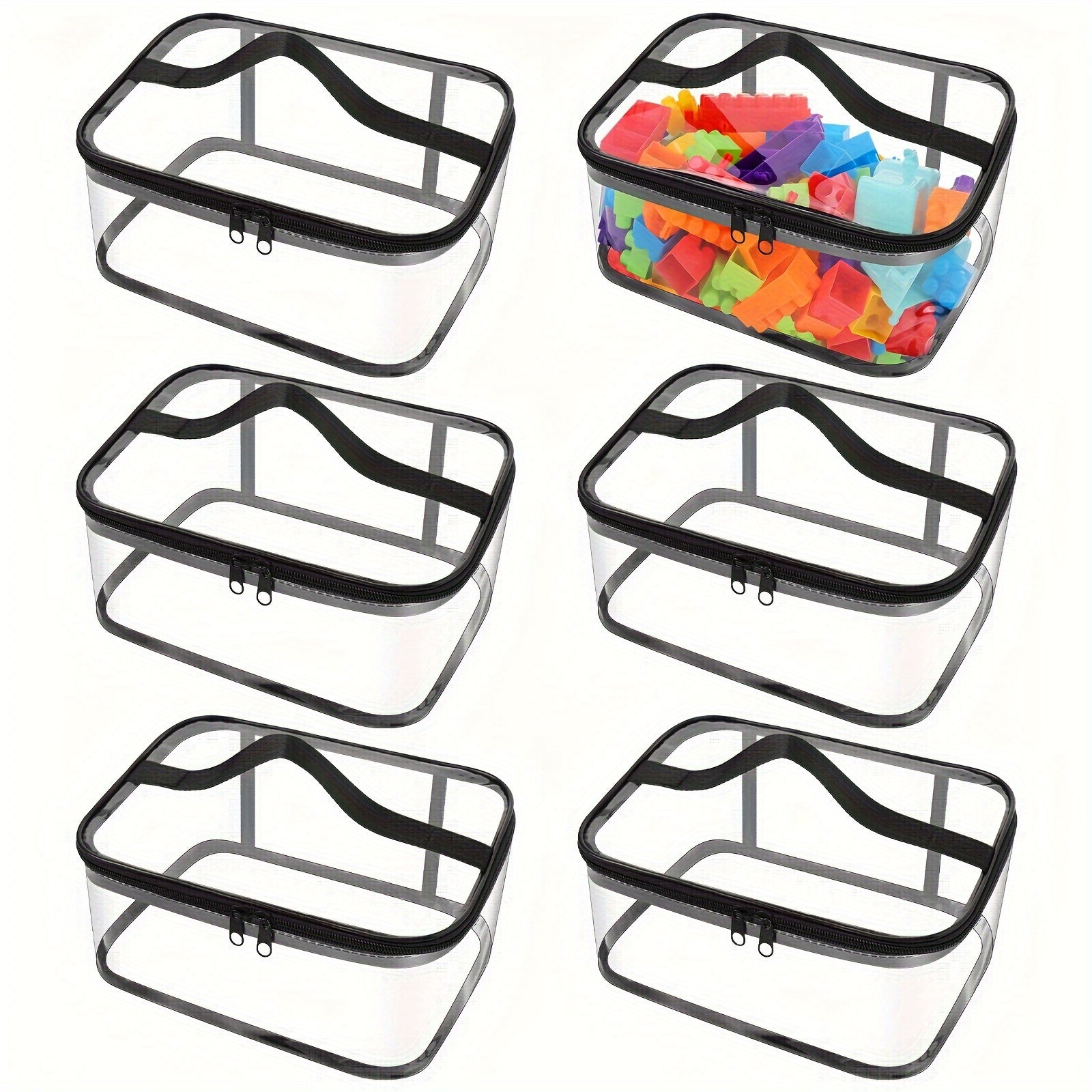 Bolsas de almacenamiento de juguetes transparentes de PVC de 6 piezas con tapas, estuches organizadores multiusos, cestas de estantería