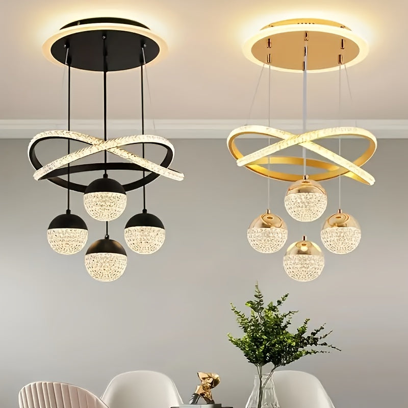 Lámpara colgante LED moderna, ajuste de brillo, 3 temperaturas de color, semiempotrada en metal, para comedor, habitación, sala, pasillo - negro/blanco/dorado, parte superior acrílica iluminada, control con interruptor, sin baterías, instalación semiempo
