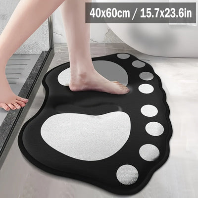 Alfombra de Baño Antideslizante de Franela con Diseño de Huellas - Suave, Absorbente y Ligera para Ducha, Bañera y Inodoro - y Blanco, 40x60cm (15.7x23.6 Pulgadas)