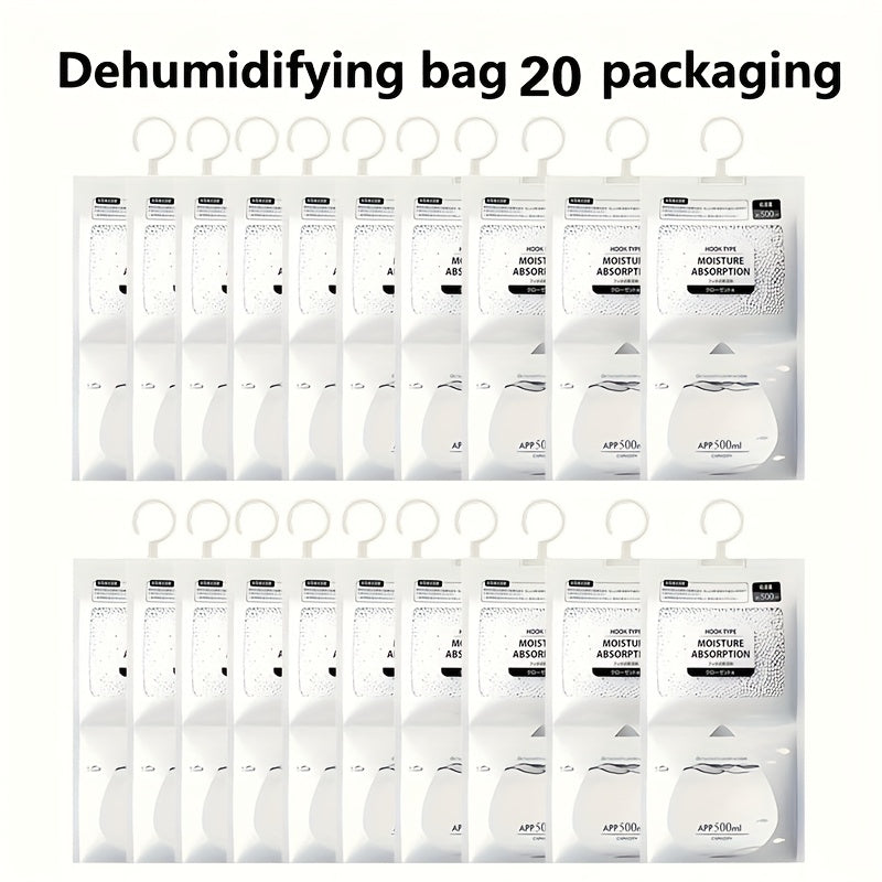 20 bolsas absorbentes de humedad colgantes, deshumidificadores, desecantes, adecuados para armarios, dormitorios y baños, diseñadas como bolsas efectivas para absorber la humedad en el hogar, kit anti-humedad para dormitorio