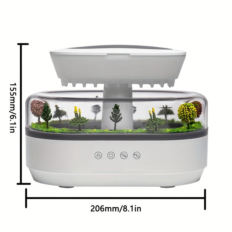 Difusor de aromas con efecto de lluvia, luces multicolor y sonido blanco, humidificador ultrasónico, sin agua, seguro al tacto, ideal para relajación y sueño, ayuda para dormir, diseño moderno