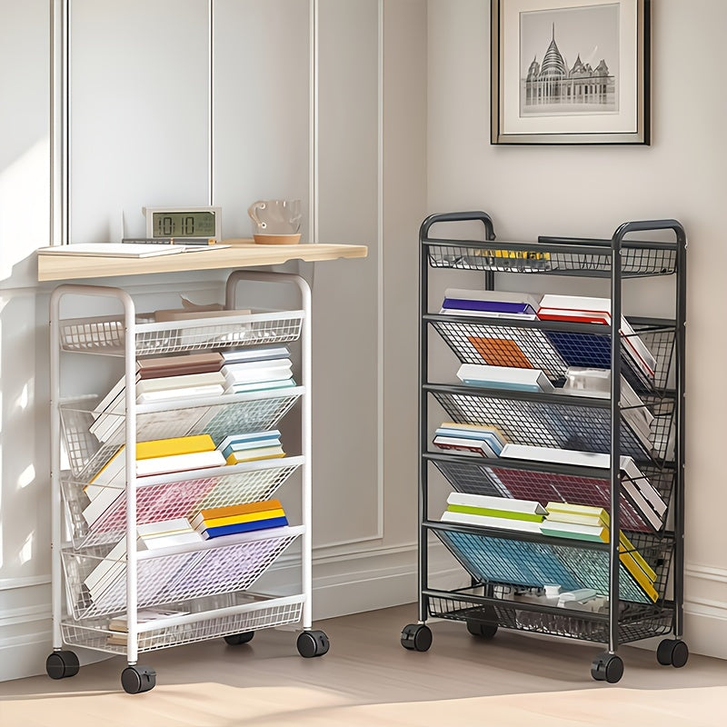 Estantería Metálica Multifuncional con Ruedas - Organizador de Libros y Documentos, Diseño Moderno en Blanco, Ideal para Oficina, Estudio y Hogar, Fácil Movilidad y Ajuste, Solución Perfecta para Muebles de Oficina