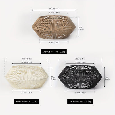 Elegante Pantalla de Luz Colgante de Cuerda de Papel Tejido a Mano - Estilo Moderno con Acento de Metal Negro, Ideal para Balcón, Comedor y Ambiente de Hotel, Pantalla Decorativa | Encanto Rústico | Suspensión de Madera, Decoración de Habitación