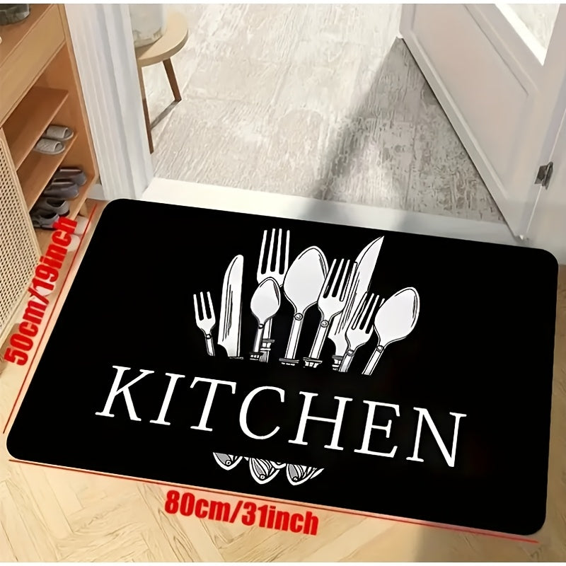 1pc Alfombra de cocina suave - Anti-fatiga, alfombra de corredor de confort no resbalosa con diseño de "COSECHA", ideal para salón, dormitorio, pasillo, cuarto de lavado, alfombra de poliéster absorbente y lavable en máquina, alfombra de suelo de cocina