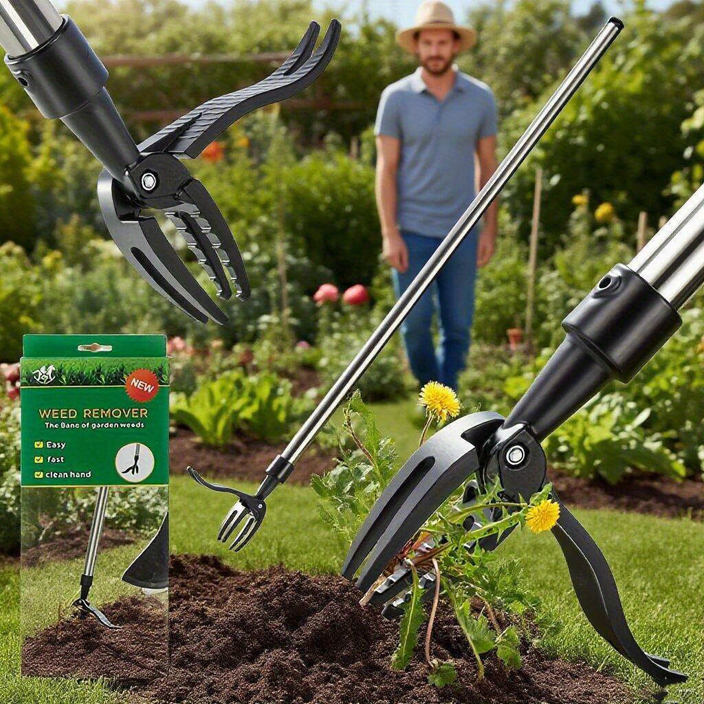 Herramienta manual para eliminar malezas de acero inoxidable - Mango ergonómico, diseño sin doblar para una eficiente eliminación de raíces, herramienta duradera para jardinería y cuidado de césped con construcción sólida, cortadora de malezas, mantenimi