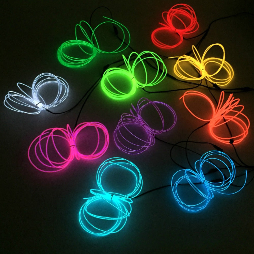 Juego de 12 piezas de cable EL luminoso, cable EL luz fría, cadena de luz ambiental decorativa DIY, accesorios de baile fluorescentes, cable fluorescente LED.