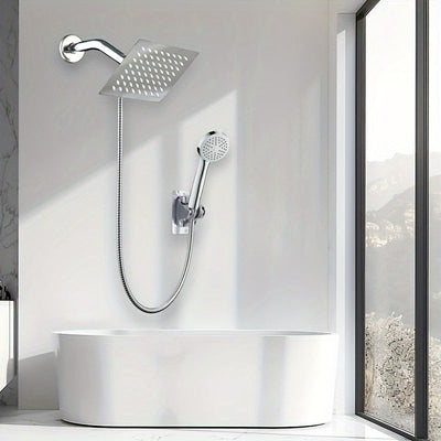 Juego de cabezal de ducha de acero inoxidable oculto, cabezal de ducha manual simple para baño, ducha de lluvia para hogar, cabezal multifuncional con micro burbujas, incluye soporte, divisor de agua de 3 vías y manguera, juego completo de cabezal de duc