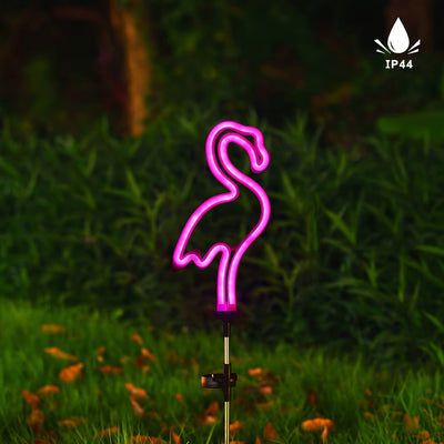 Luz solar para decoración de jardín de neón de flamingo, lámpara decorativa impermeable para exteriores, adecuada para decoración de patios, embellecimiento de césped y decoración de vacaciones, IP44